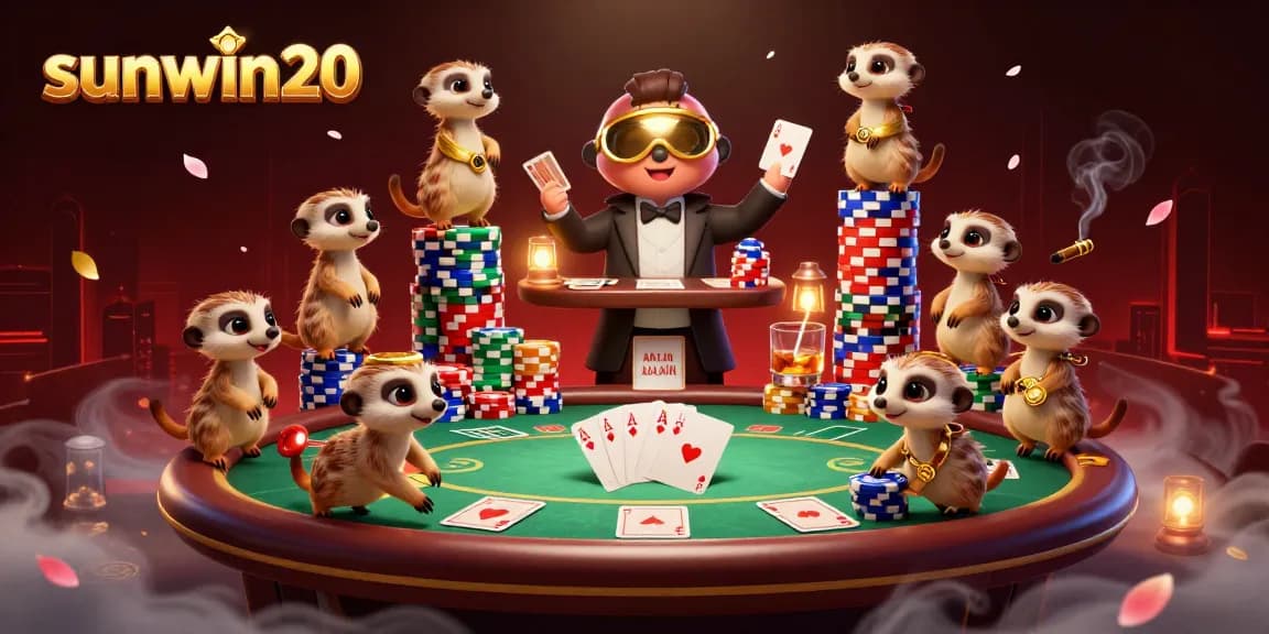 Experience excitement at sunwin20 casino with meerkats managing games and sneaking chips.
