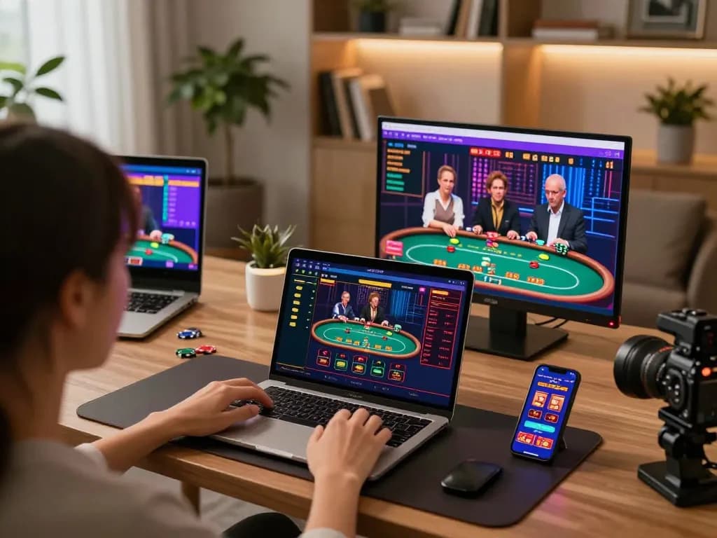 Engaging online gaming experience at https://fc88bet.uk.com featuring multiple casino games on screens.