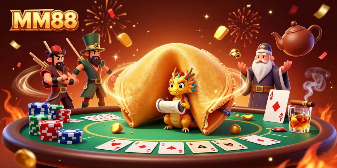 MM88 showcases an exciting gambling atmosphere with dynamic characters and iconic casino elements.