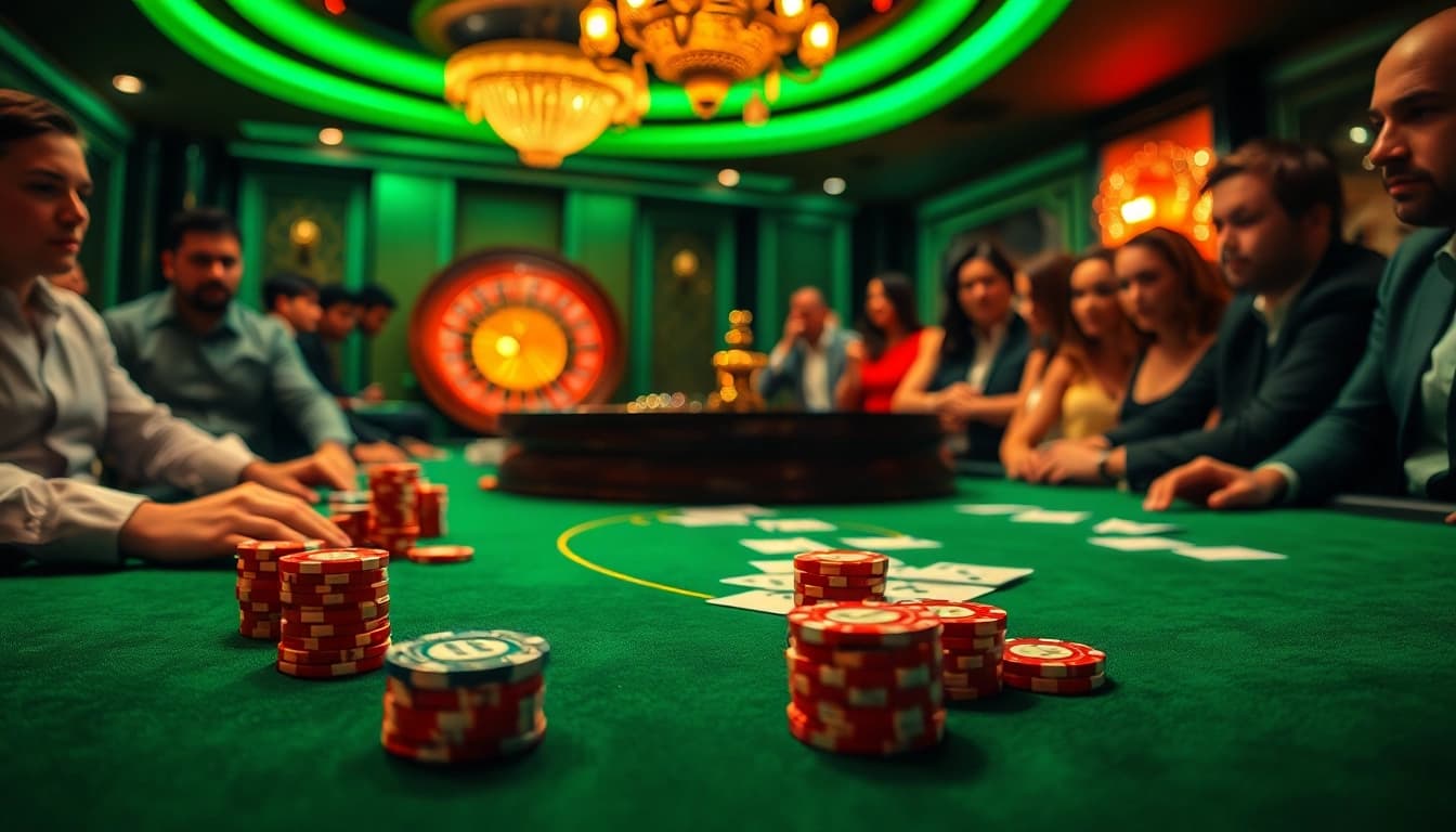 KQBD showcases an intense poker game with vibrant chips and cards, capturing the thrill of gambling.