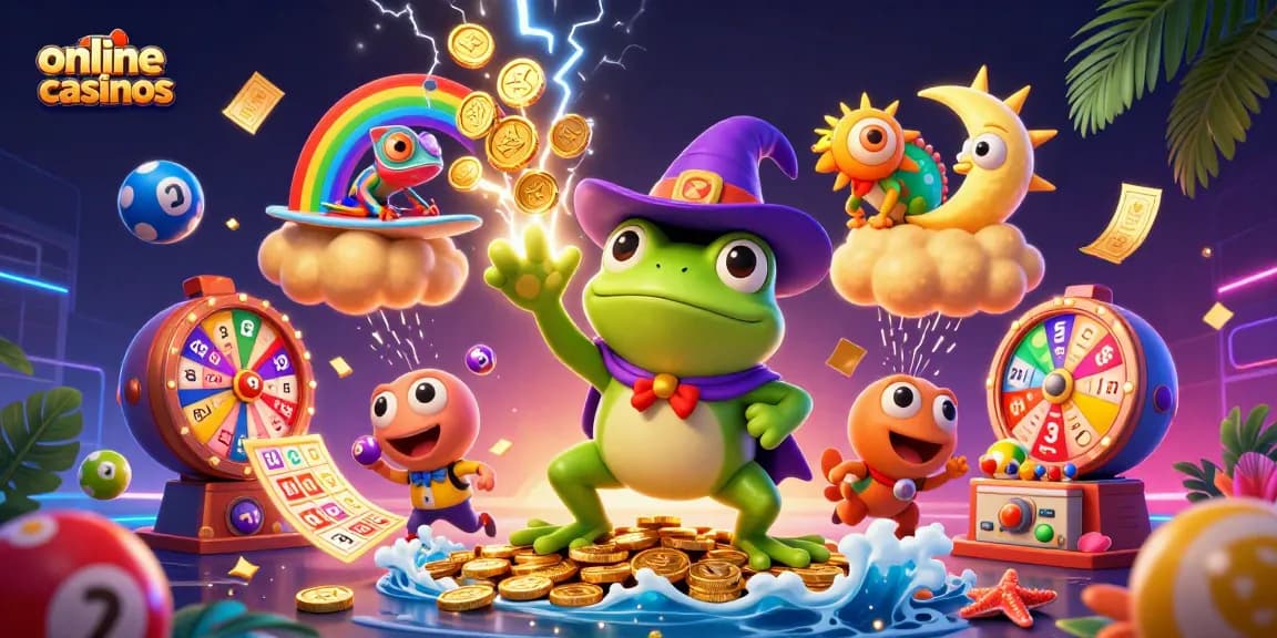 Engage with exciting online casinos in this vibrant illustration showcasing thrilling gaming elements.