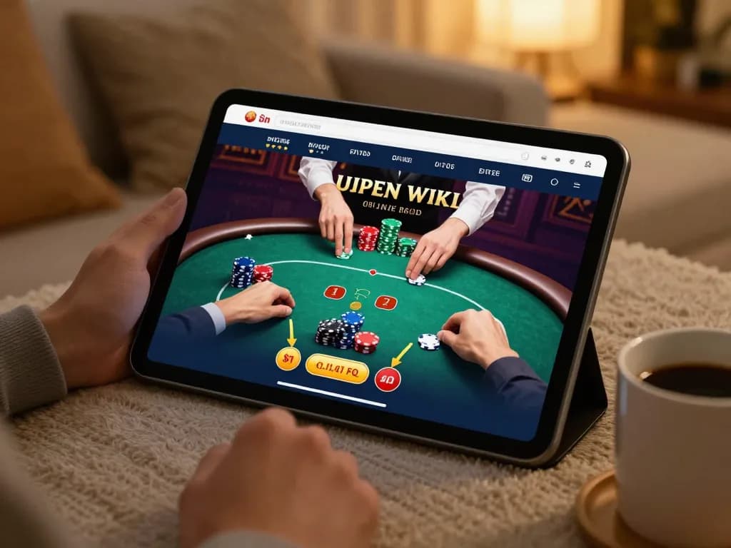 Engaging poker gameplay on vipwin app, highlighting user interaction and vibrant game interface in a cozy home setting.