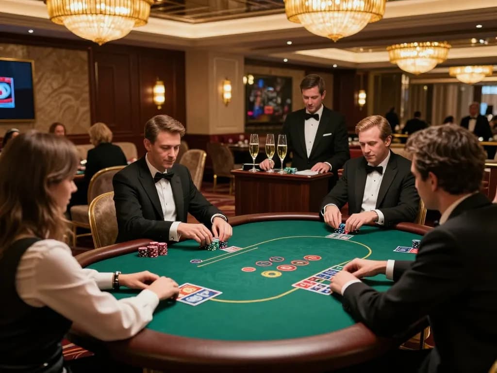Players engaged in an exclusive poker game at Ligasedayu's luxurious VIP area, showcasing excitement and strategy.