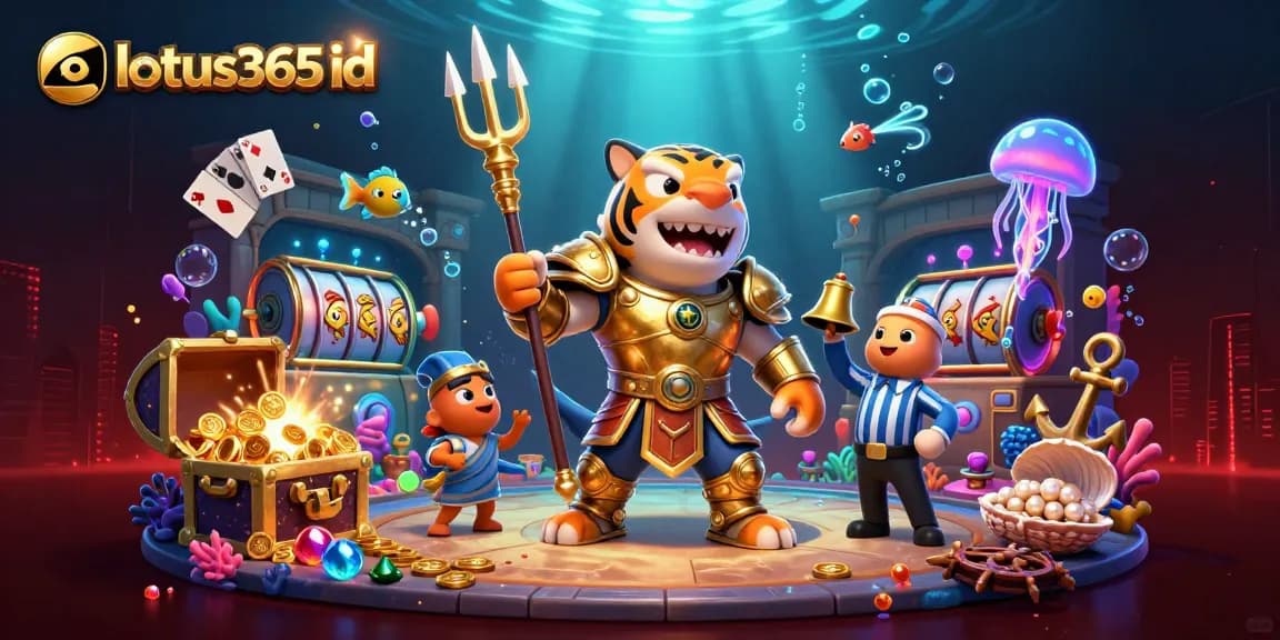 Engage in action with lotus365 id where the tiger shark and slot reels create excitement in the underwater casino scene.
