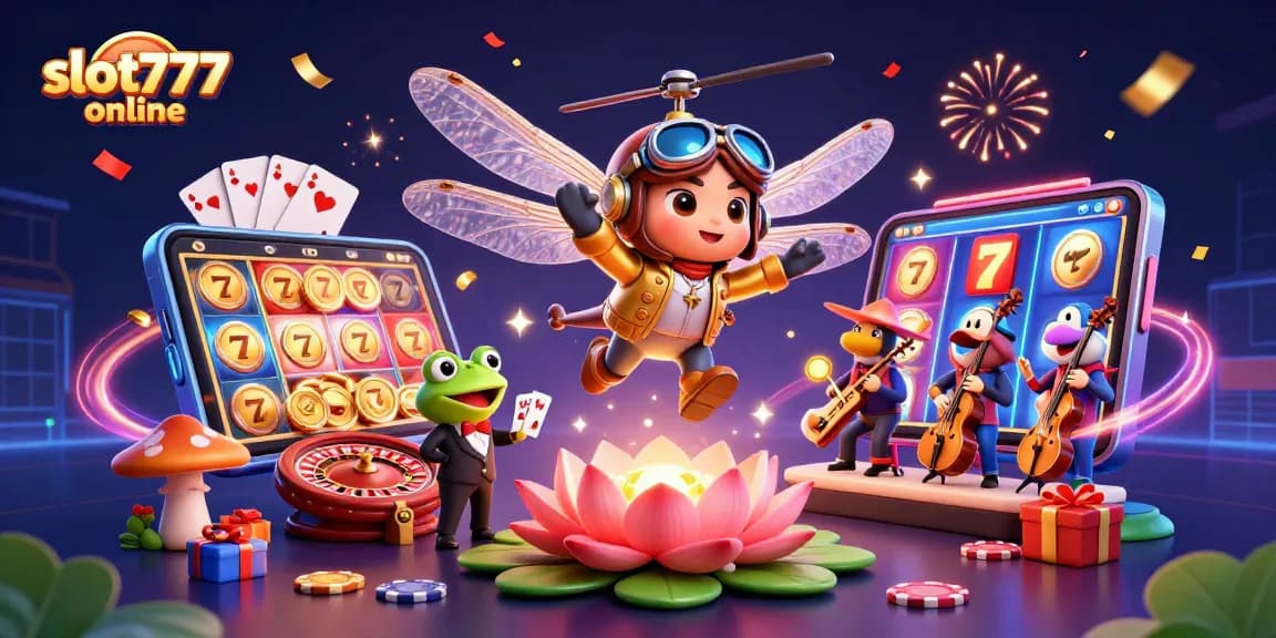 Experience the thrill of slot777 online with a vibrant 3D illustration capturing exciting gameplay elements and characters.