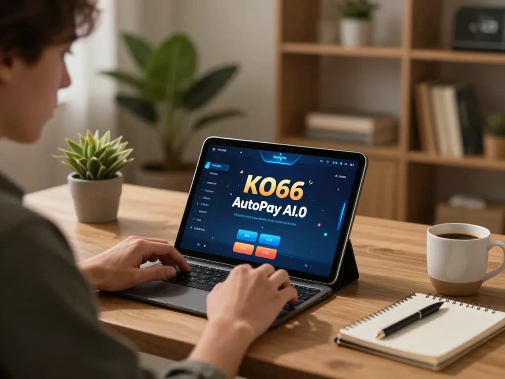 Player using KO66 ra mắt công nghệ AutoPay AI 5.0 on tablet in cozy home setting
