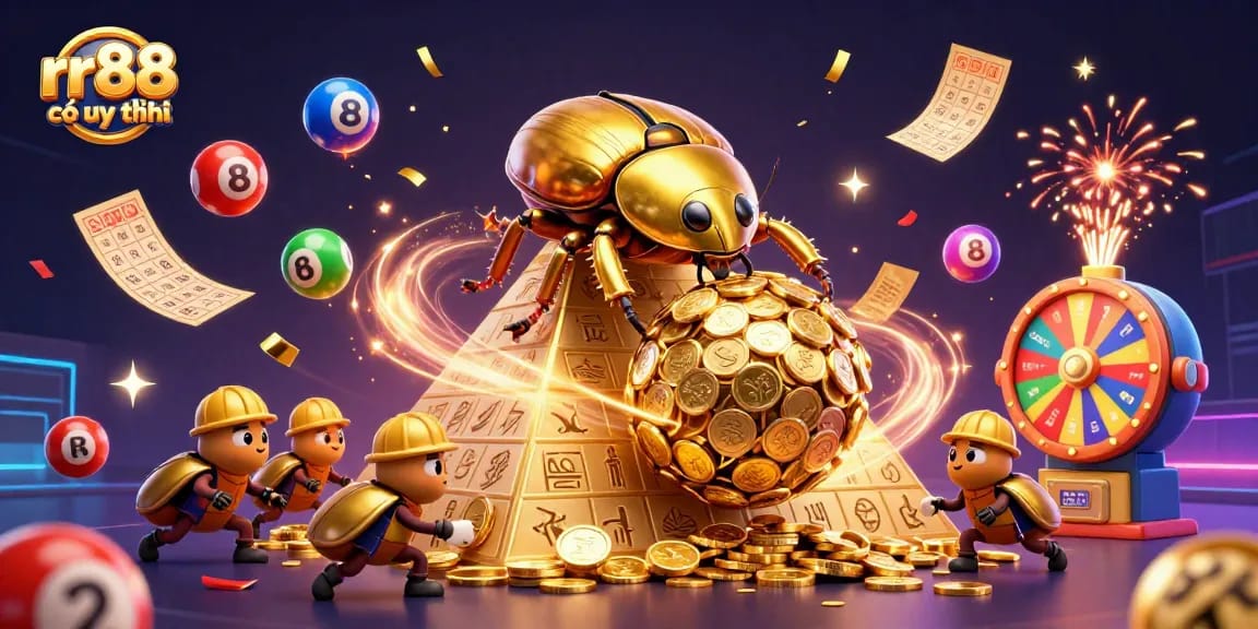 Engage with rr88 có uy tín through this vibrant 3D illustration showcasing exciting casino gameplay elements.
