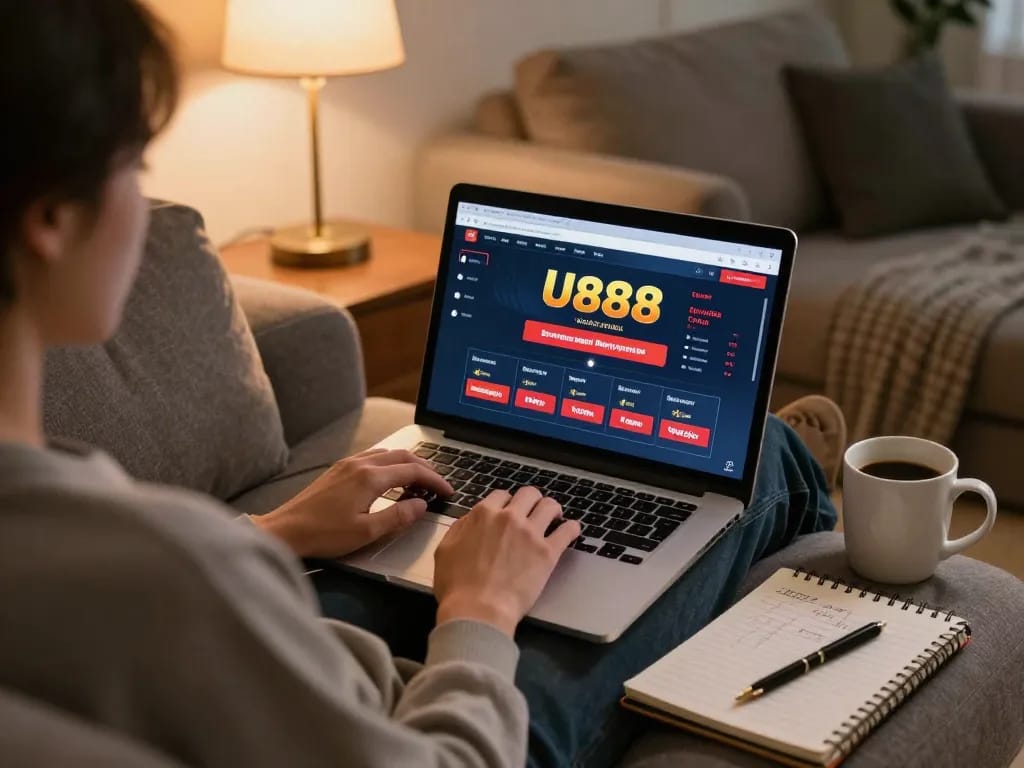 U888 online gambling session at home showcasing strategic game engagement and relaxation.