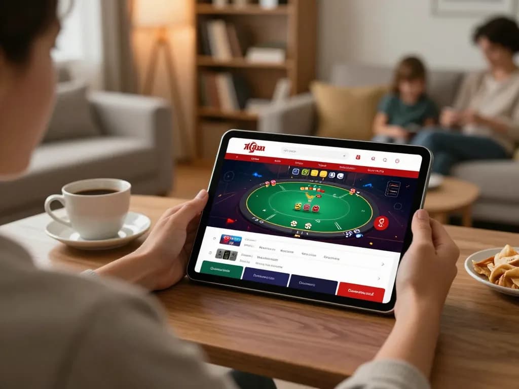 Playing poker on the uu88 casino app during a cozy home evening.