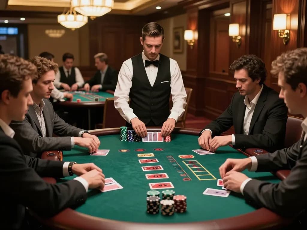 388bet players strategizing at a blackjack table in a vibrant casino setting.