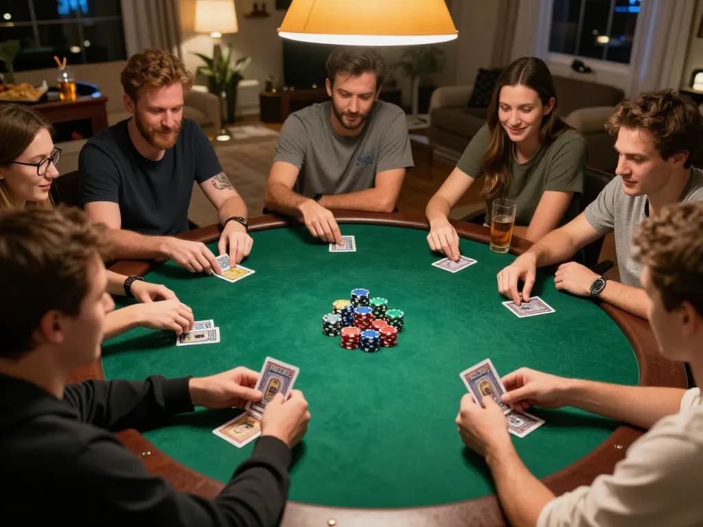 Players enjoying a thrilling home poker game night, as featured on hoorayblog, showcasing excitement and strategy.