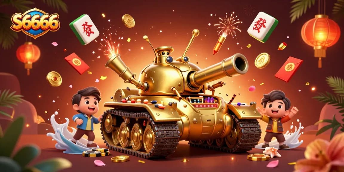 Engage with S6666 featuring a vibrant 3D casino scene inside a golden beetle tank.