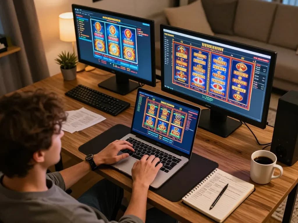 Engaging gameplay on trang chủ 98win with vibrant online slot machines displayed on a laptop.
