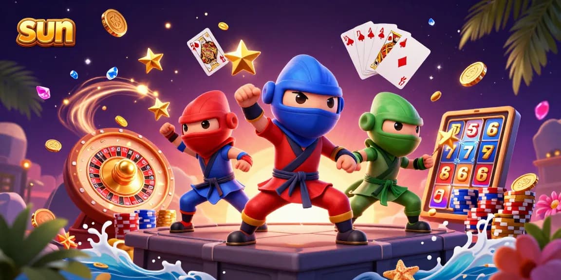 Experience thrilling gaming with Sun's dynamic chameleon team surrounded by casino riches.