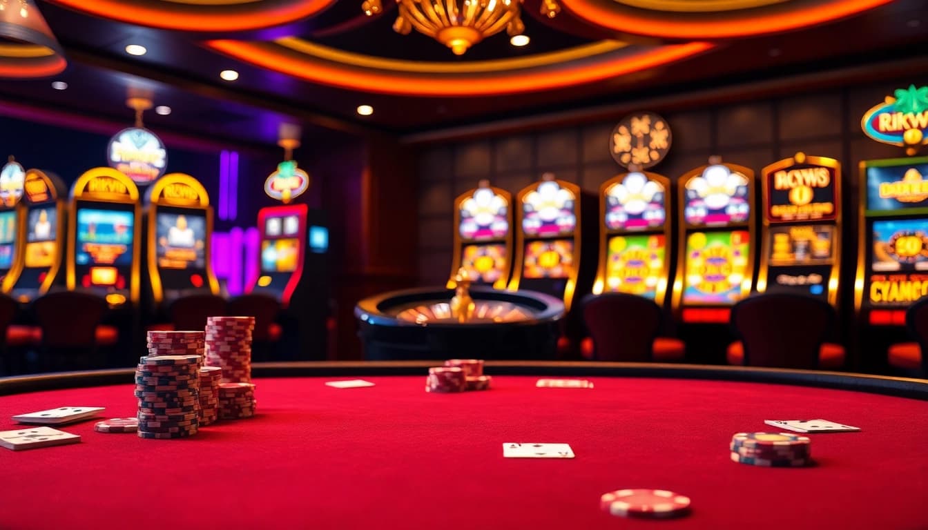 Experience thrilling wins at Rikvip's luxury casino environment with vibrant poker and gaming action.