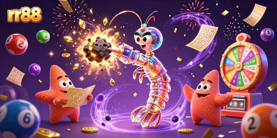 Engage with rr88's vibrant casino experience featuring colorful lottery elements and dynamic gaming action.