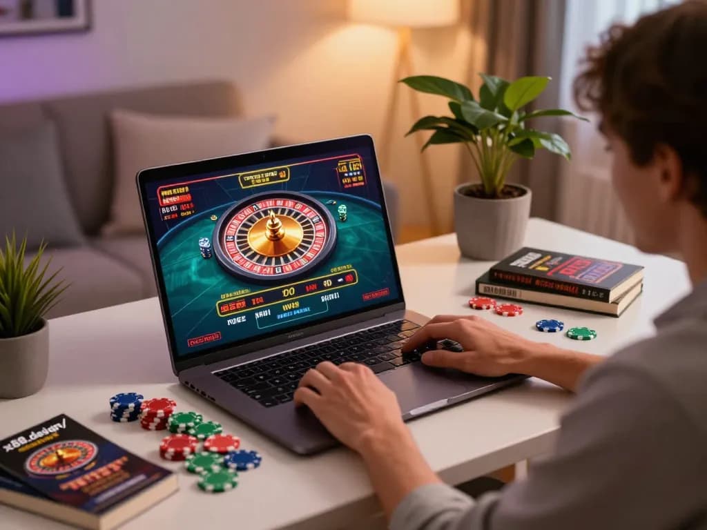 Engaging online gambling session on https://x88.design/ with roulette gameplay on laptop at home.
