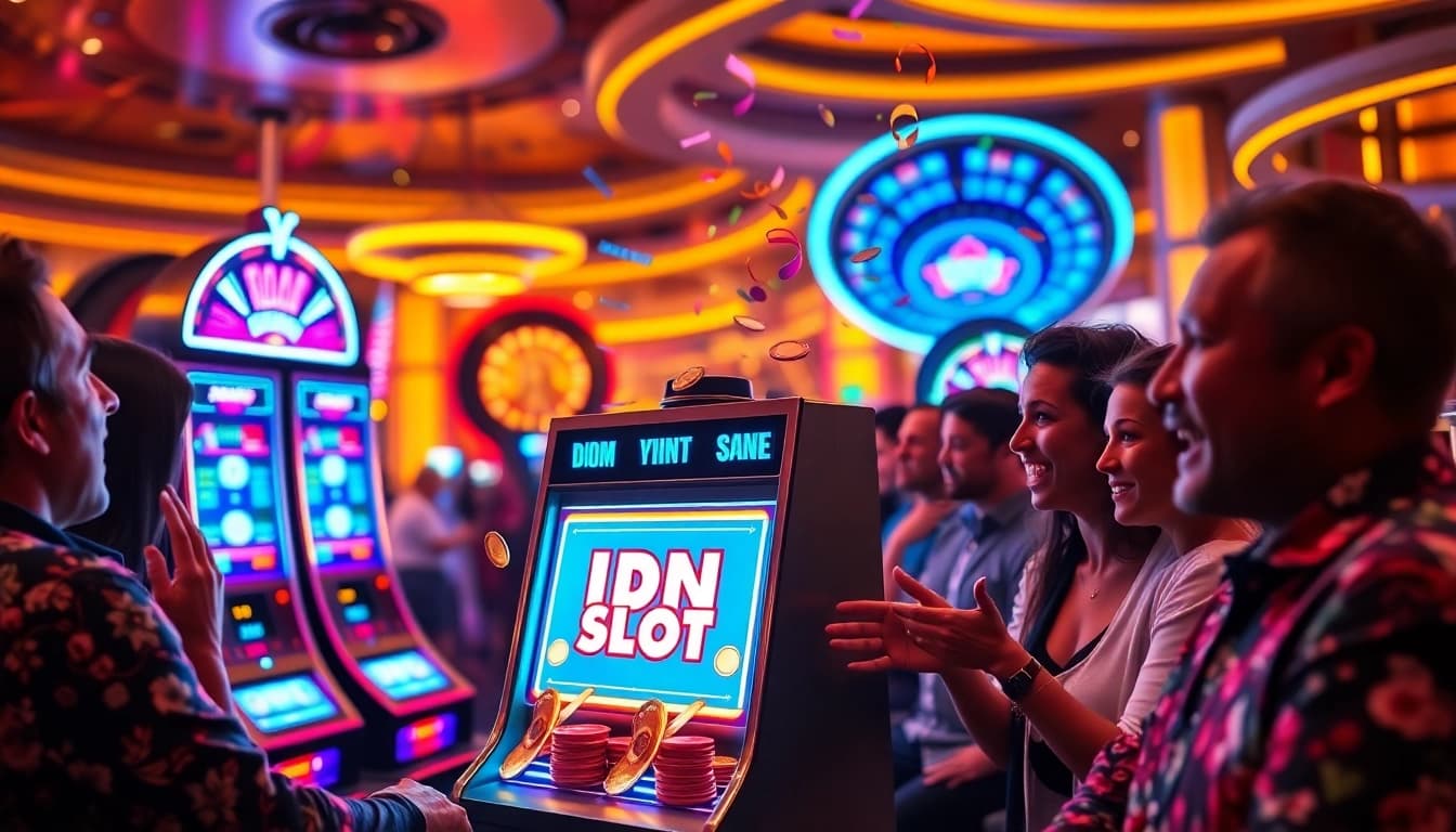 Experience unbeatable excitement at IDN Slot with vibrant neon machines and winning players.