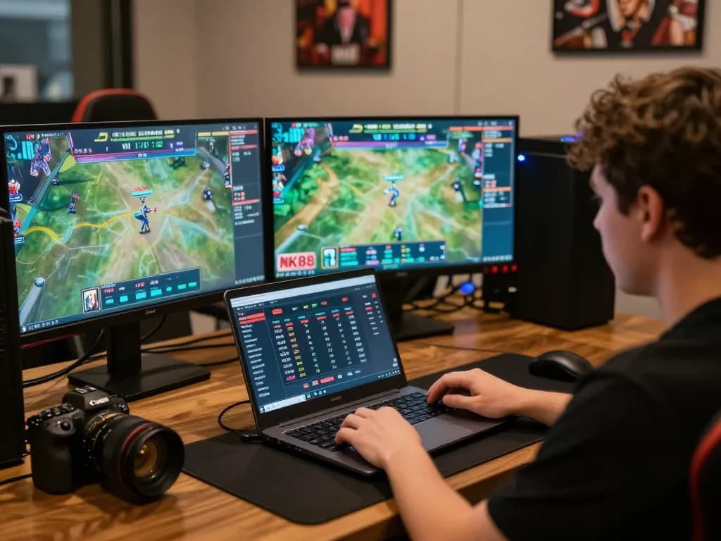 Engage in live betting with NK88 game from a dedicated esports setup featuring real-time statistics.