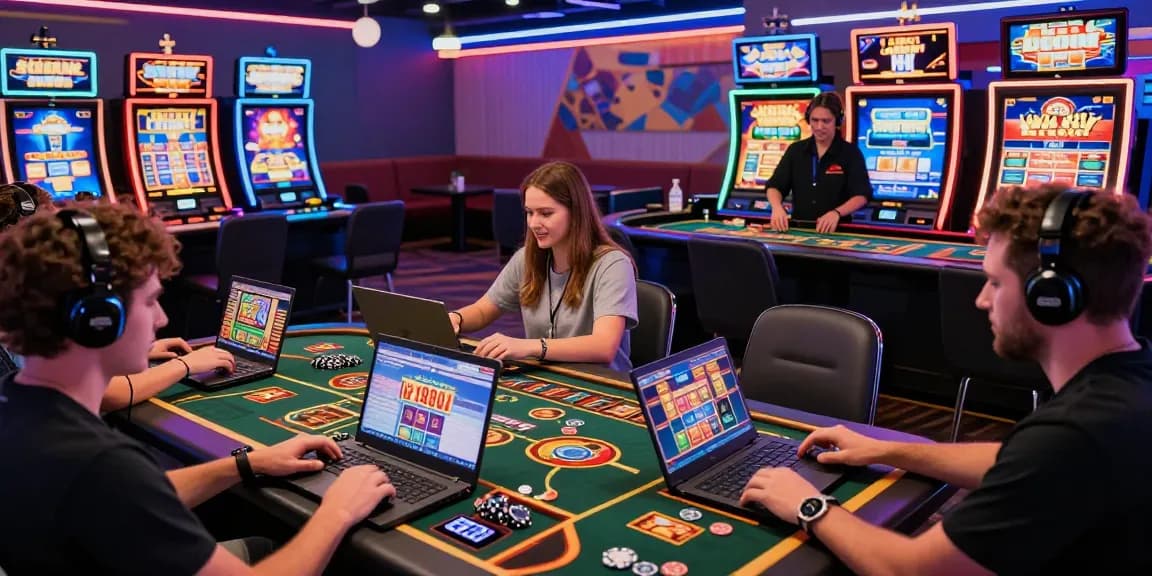 Players enjoying new online casino sites in a lively gaming lounge