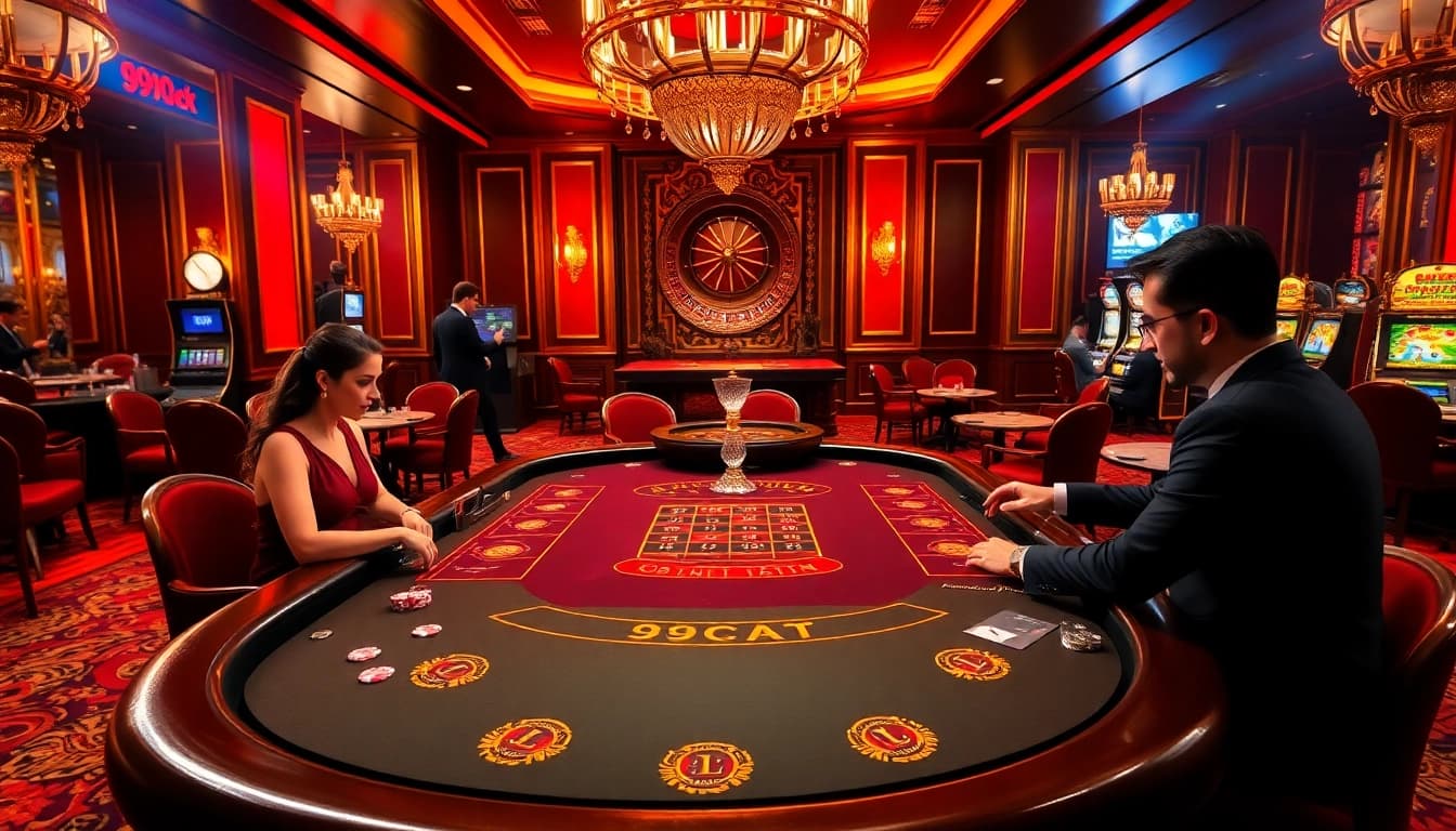 Baccarat table action in a luxurious casino setting, showcasing strategic gameplay at 99ok.