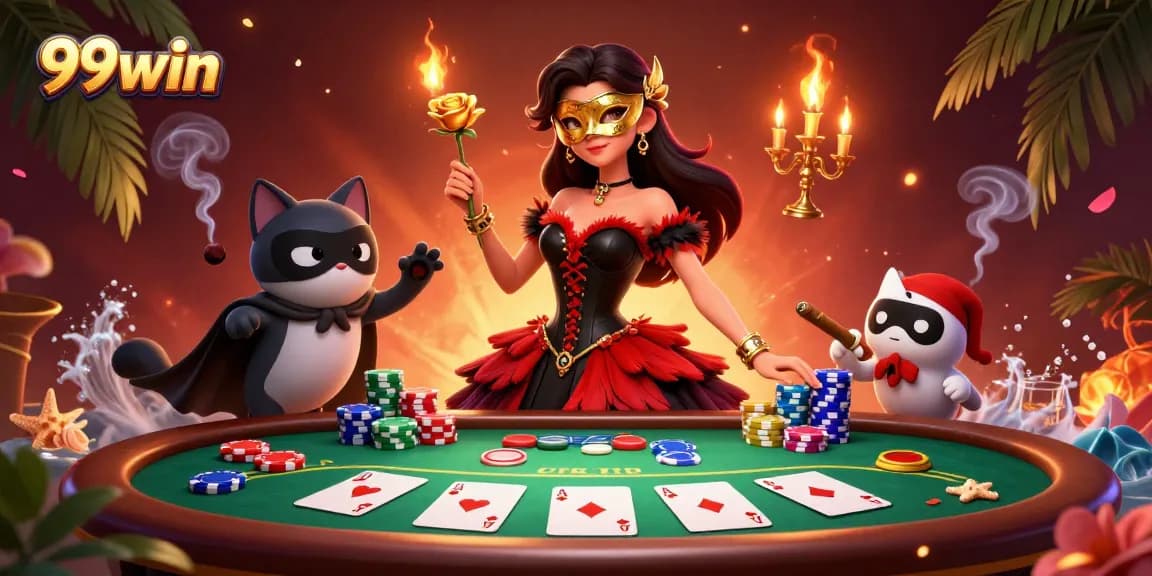 Experience thrilling gameplay at 99win with a dynamic poker scene featuring vibrant game elements.