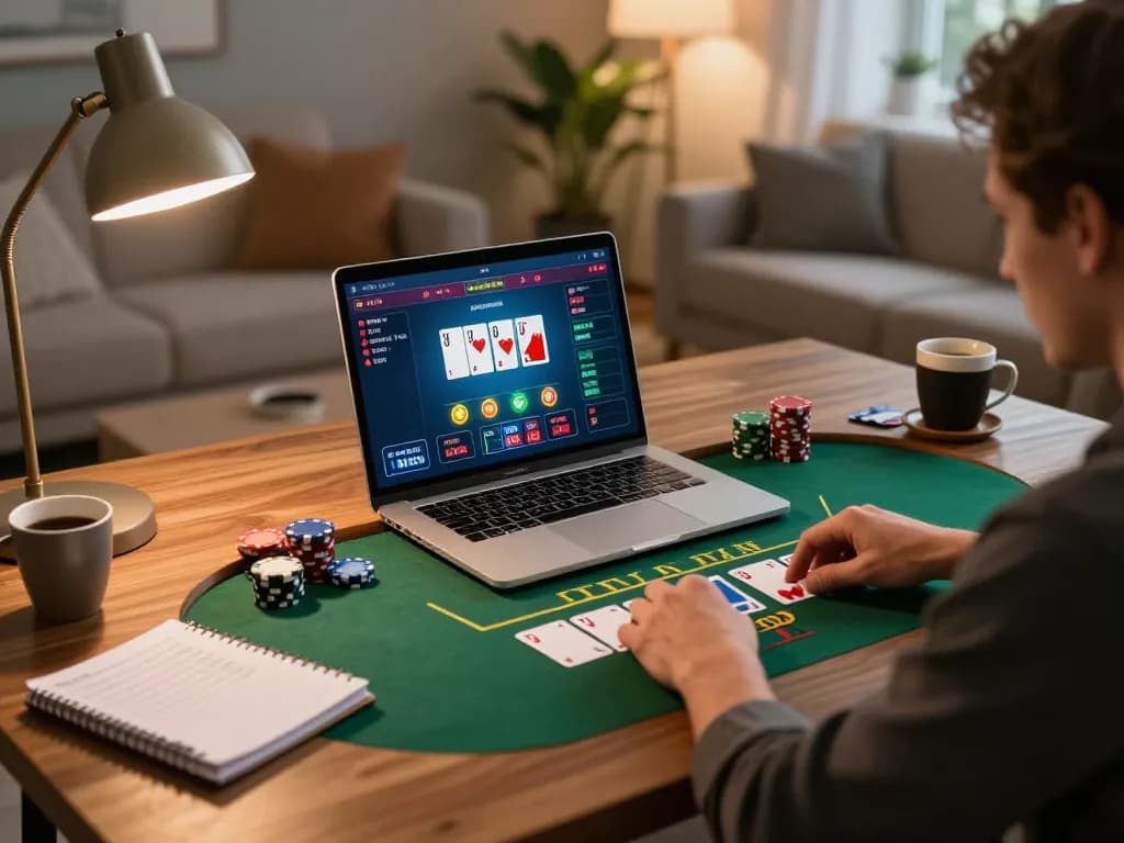 Engage with n188vip's live dealer poker session at home, showcasing immersive online gaming.