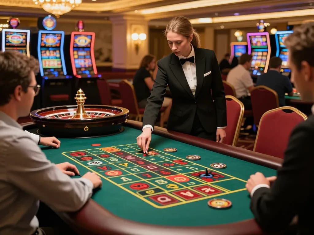 Players placing bets at a roulette table in a vibrant casino scene featuring g28tv.