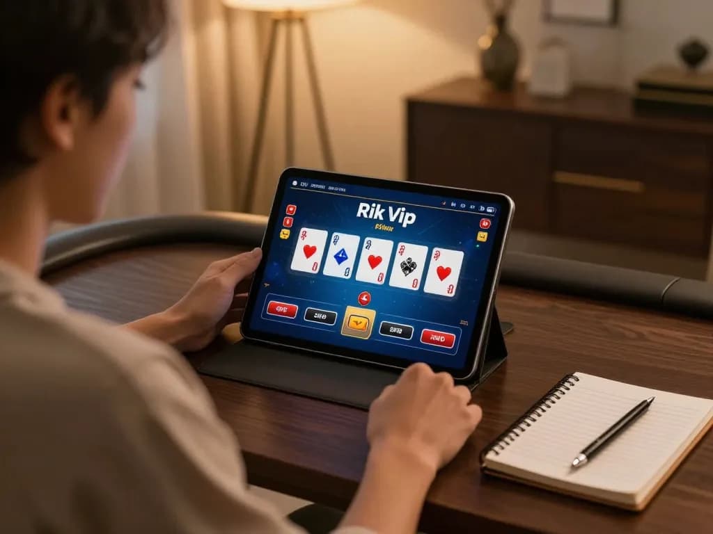 Engaging in poker gameplay at rik vip online casino from a stylish home setup.
