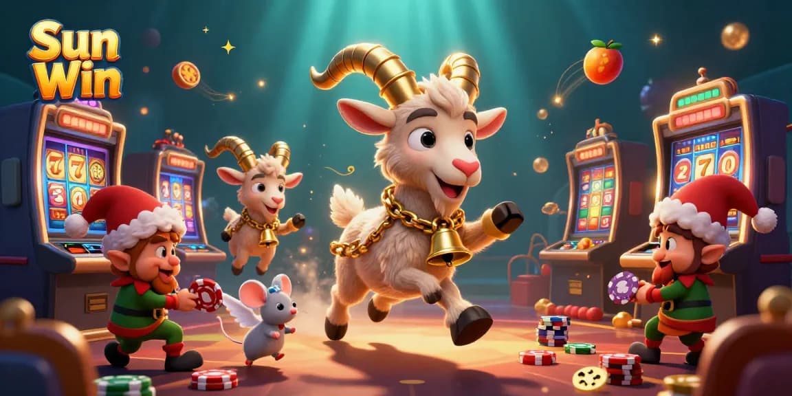Experience the thrill of gaming at Sun Win's vibrant casino, featuring animated characters and dynamic slot elements.
