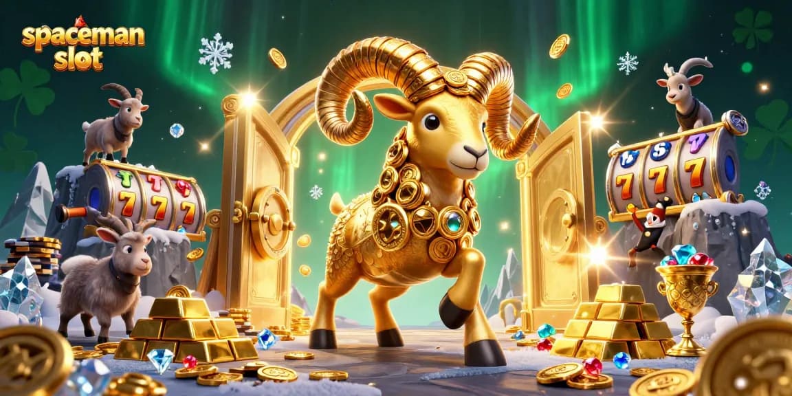 Experience big wins with spaceman slot in this exciting illustrated casino scene filled with gold and riches.