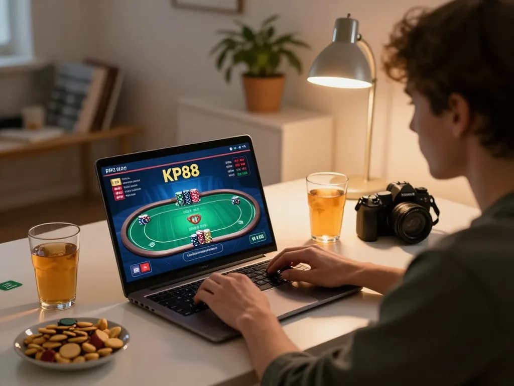 Playing poker at home on the KP88 platform, showcasing strategic online gaming.
