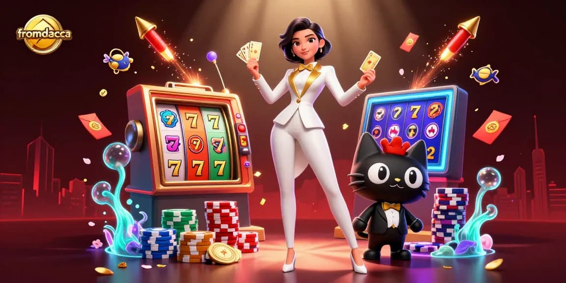 Experience thrilling wins at fromdacca with a glamorous dealer and poker chip towers in action.
