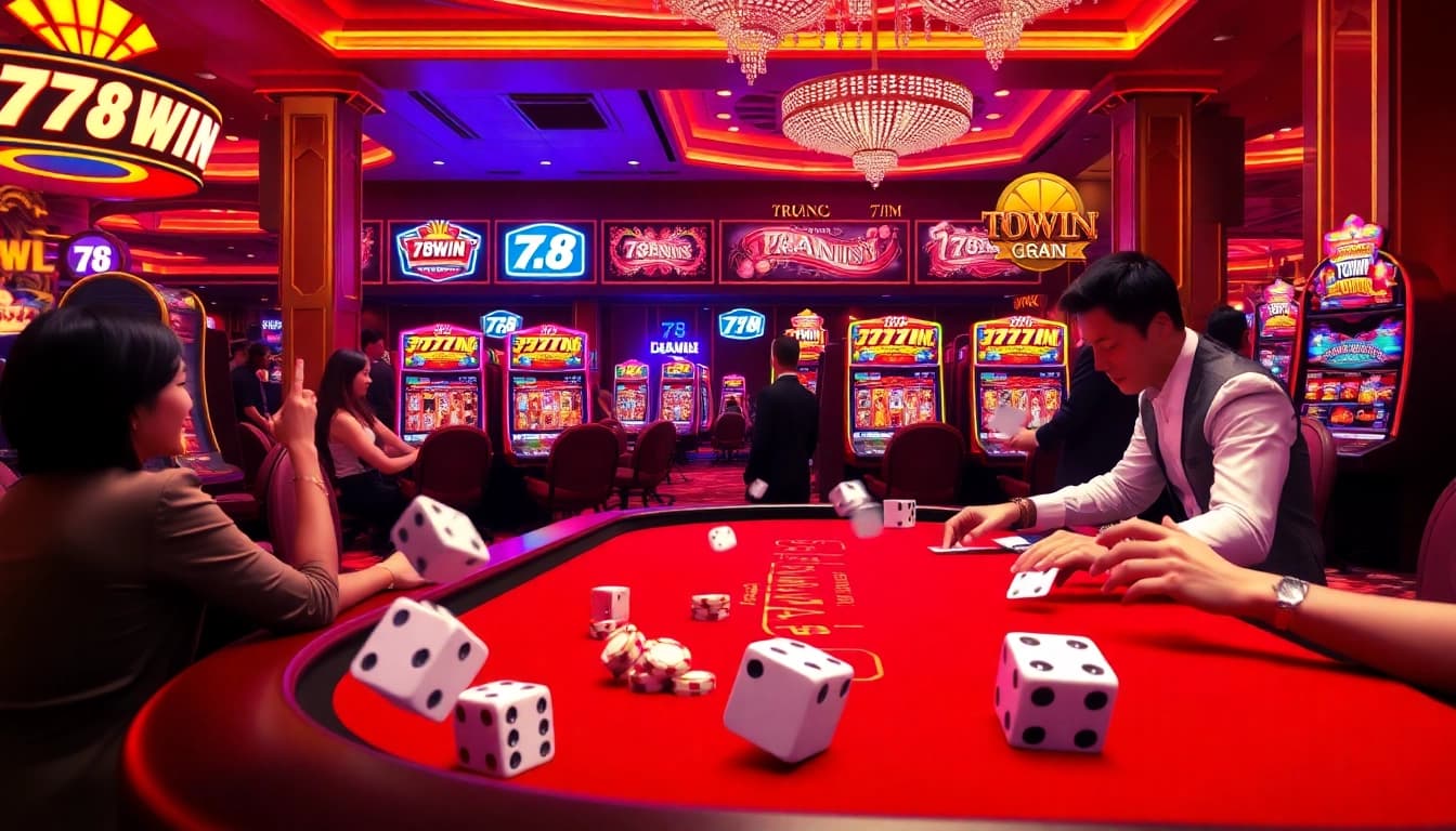 Players at a vibrant 78WIN casino table enjoying thrilling games and high-stakes excitement.