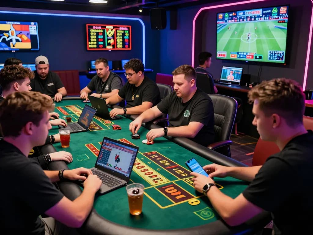 Engaged players at GAVN99 online gambling platform, showcasing diverse games and lively atmosphere.