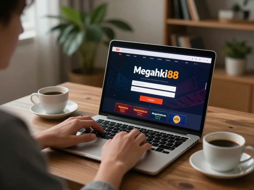 Accessing megahoki88 login on a laptop for an engaging online casino experience at home.