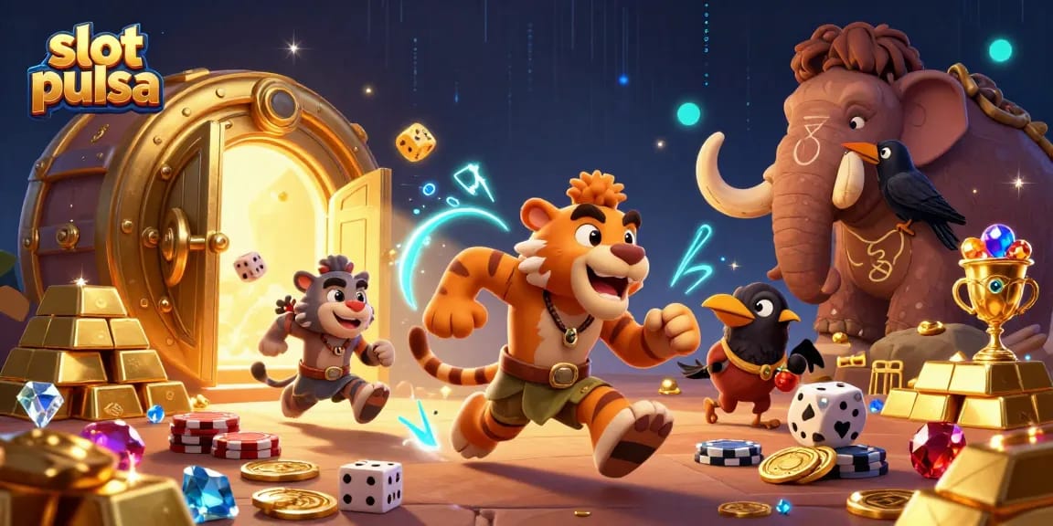 Permainan slot pulsa yang menarik, menampilkan petualangan di kasino prasejarah.