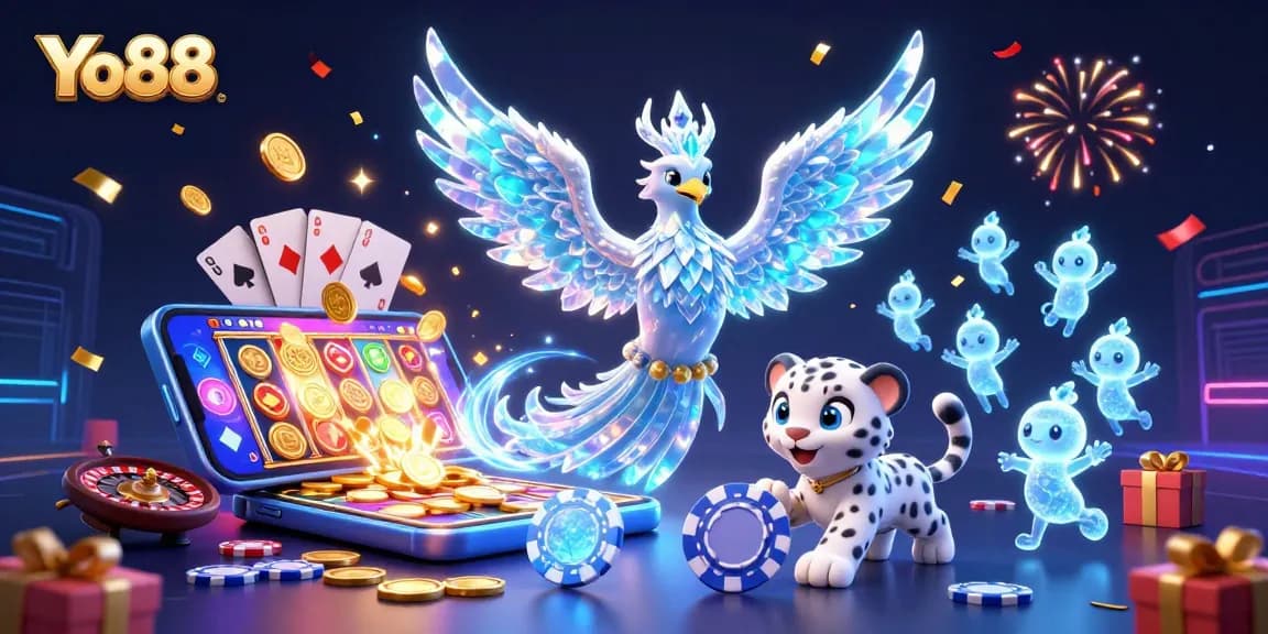 Experience thrilling gameplay at Yo88 with vibrant characters and casino elements bursting with energy.
