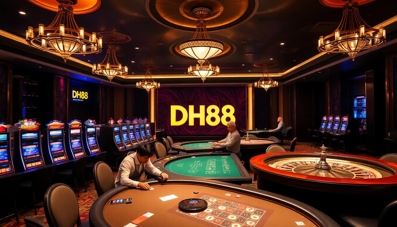 DH88 players engaging in high-stakes poker at an upscale casino.