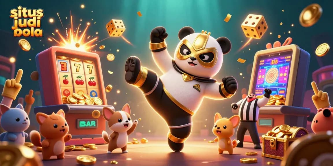 Engage in exciting situs judi bola action with vibrant cartoon characters and casino elements.