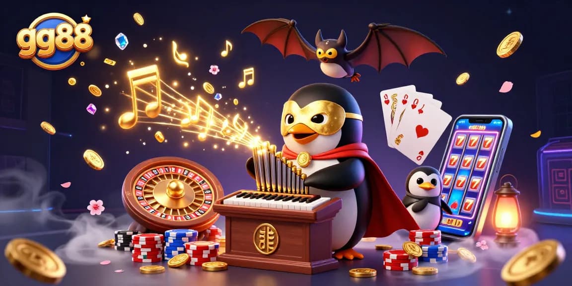 Experience the excitement of gg88 with a 3D casino scene featuring animated characters and dynamic gaming elements.