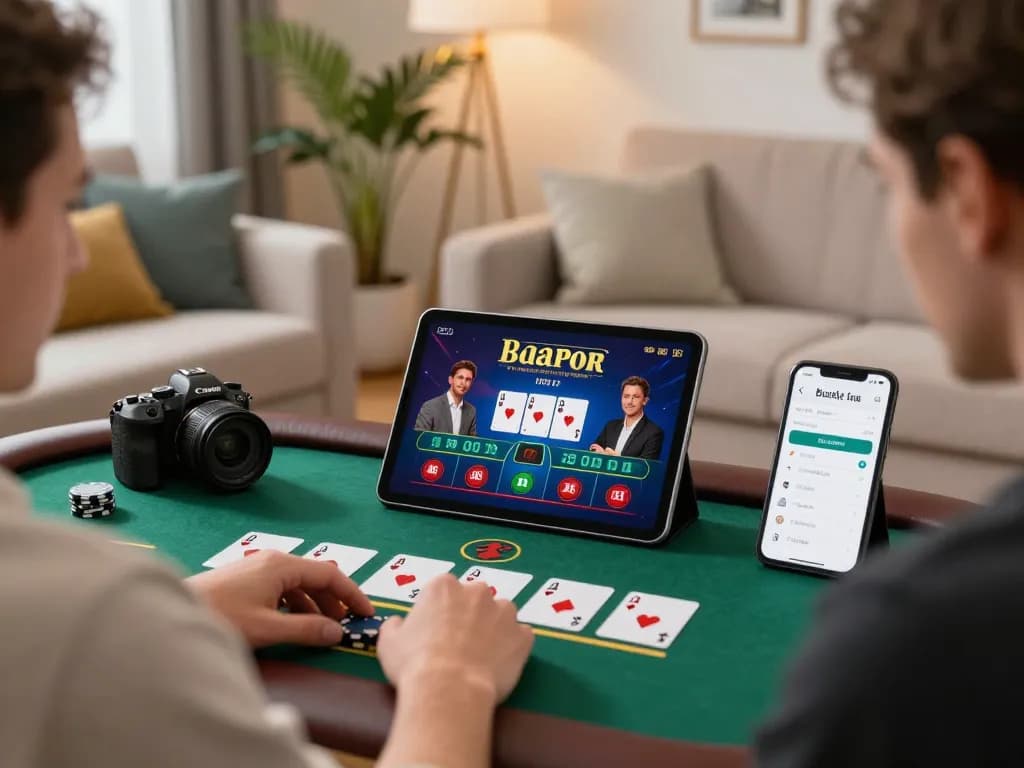 Player engaging with RR88 online blackjack on a tablet in a cozy living room setting