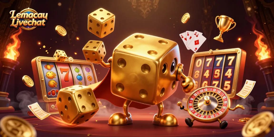 Lemacau Livechat offers an engaging 3D casino illustration featuring lively characters and dynamic game elements.