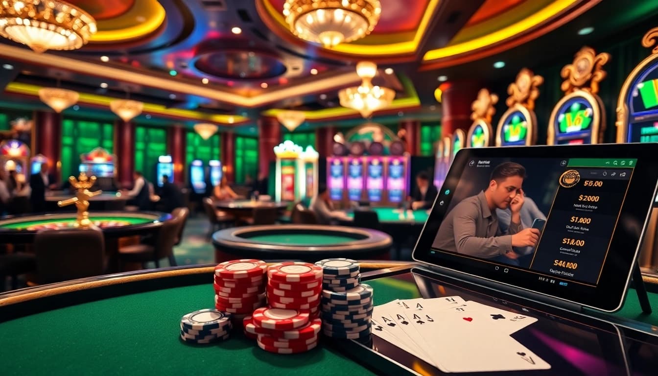 Engaging gamblers in thrilling action at bdtk66 my casino, showcasing vibrant tables and chips.