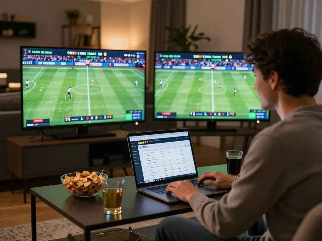 SBOBET sports betting fan enjoying live action and placing bets from home.