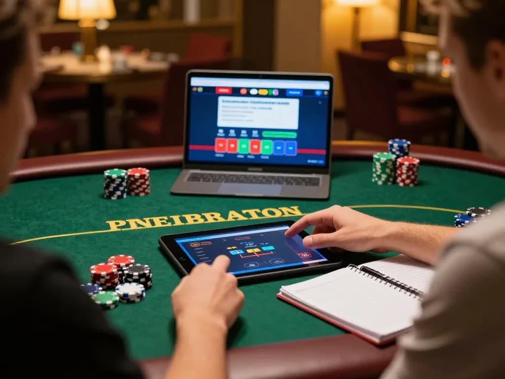 A player enjoying their favorite online casino at a reputable nhà cái uy tín, showcasing poker strategy and exciting gameplay.
