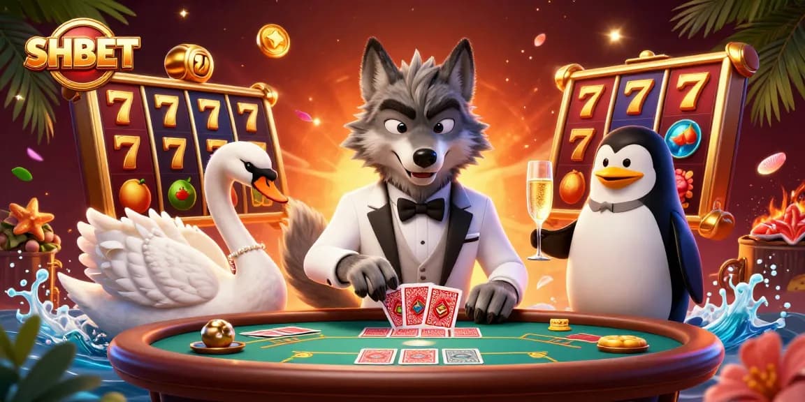 Engage with SHBET's immersive 3D casino experience featuring vibrant characters and exciting game elements.