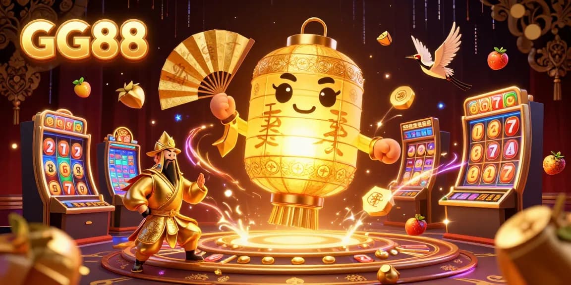 Experience the dynamic world of GG88 with vibrant casino elements and glowing symbols infused with energy.