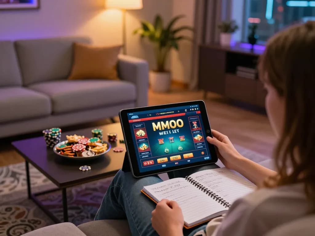 Engaging online betting experience at MMOO through a tablet in a cozy living room setting