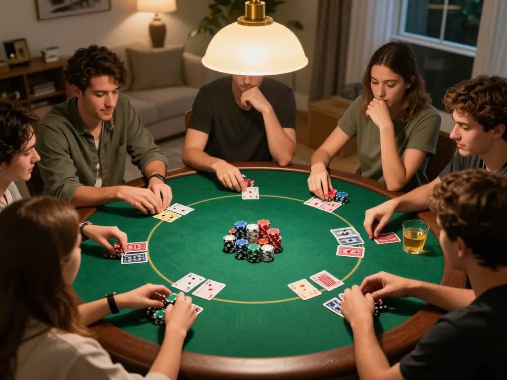 A group of friends enjoying a poker game night with a focus on 789f gaming strategies and friendly competition.